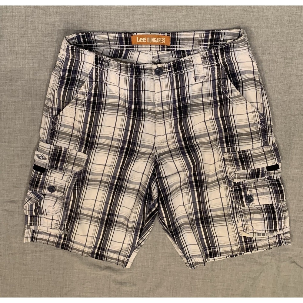 Lee‎ Dungarees Blue/White Plaid Cargo Shorts Men's Size 30